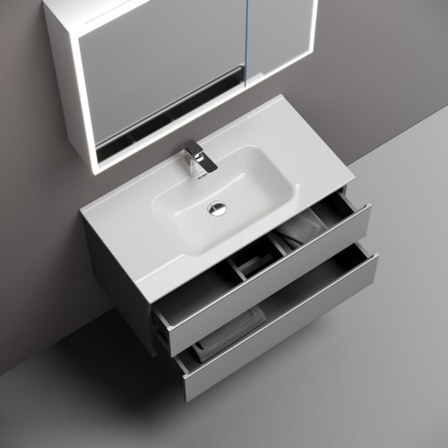 Тумба под раковину Sancos FOLK FL90ES 90х40 подвесная цвет серый - фото 5